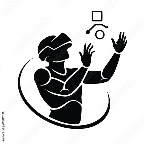 silhouette of man using virtual reality headset glasses playing VR games