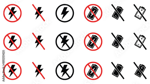 A collection of no phone and no battery icons on white background