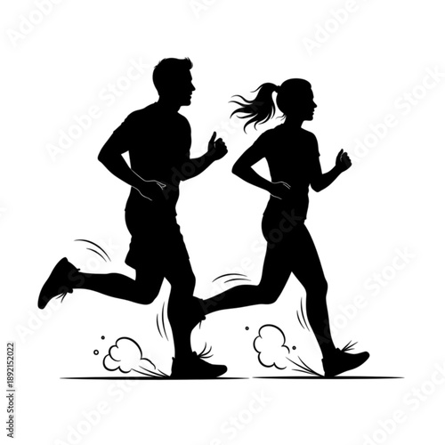 Man and woman running side by side Isolated On Transparent Background.