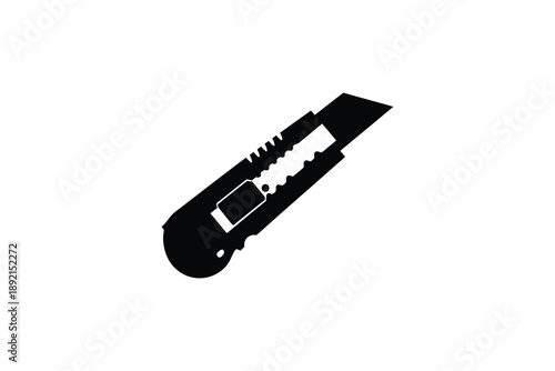 Utility knife cutter silhouette, isolated on white, cutting tool