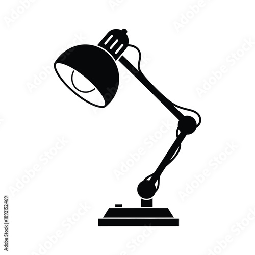 Silhouette of a classic adjustable desk lamp on a white background