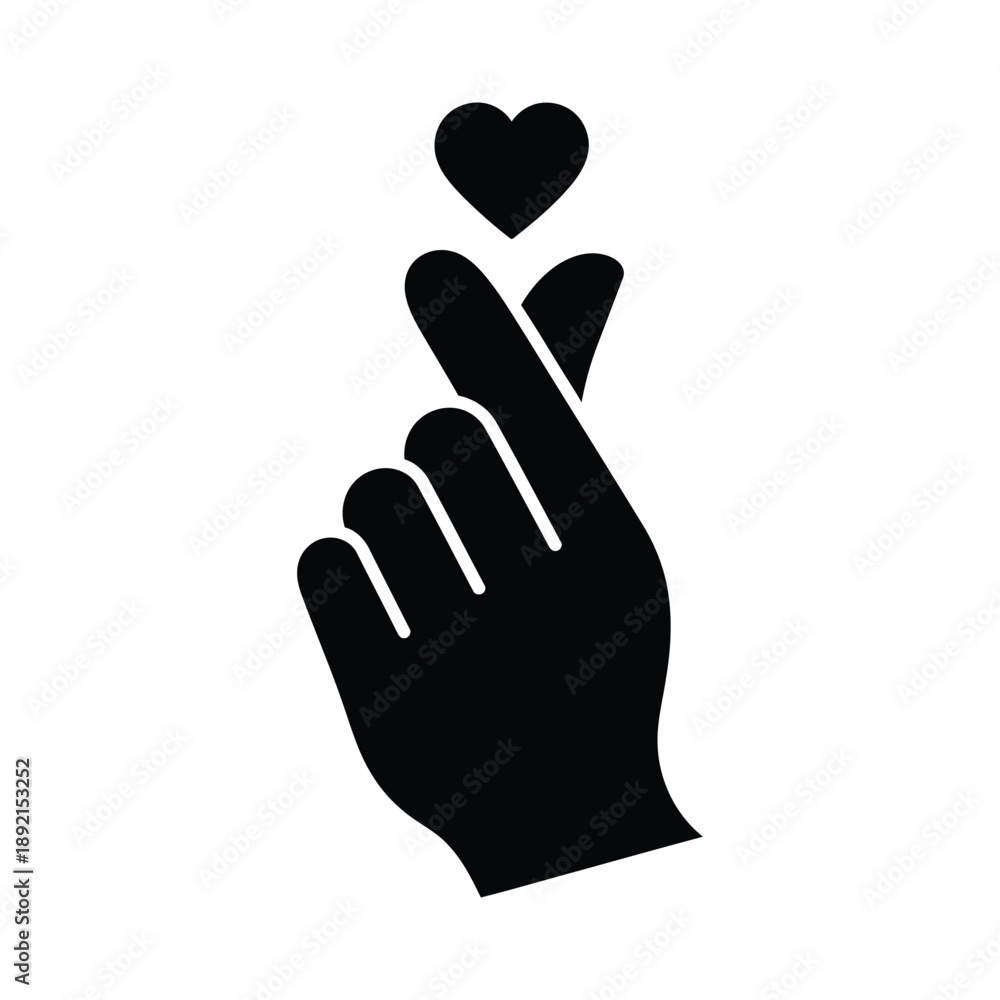 Obraz premium Silhouette of a hand with a heart above the index finger