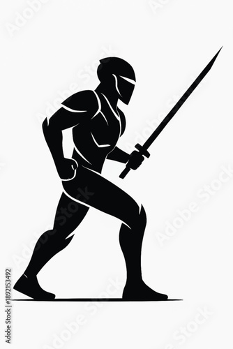 Silhouette of a viking warrior victorious in battle raising his sword