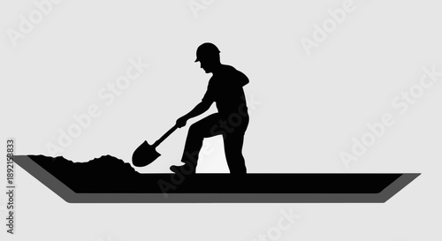 Construction worker digging with shovel silhouette.