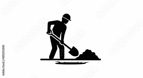 Construction worker digging with shovel silhouette.