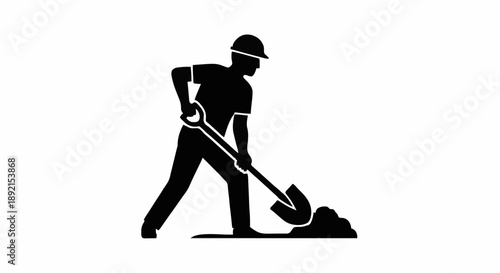 Construction worker digging with shovel silhouette.
