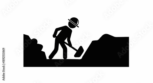 Construction worker digging with shovel silhouette.