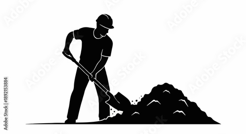 Construction worker digging with shovel silhouette.