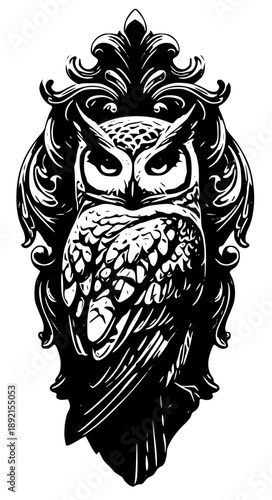 Majestic owl with intense gaze and ornate feathers