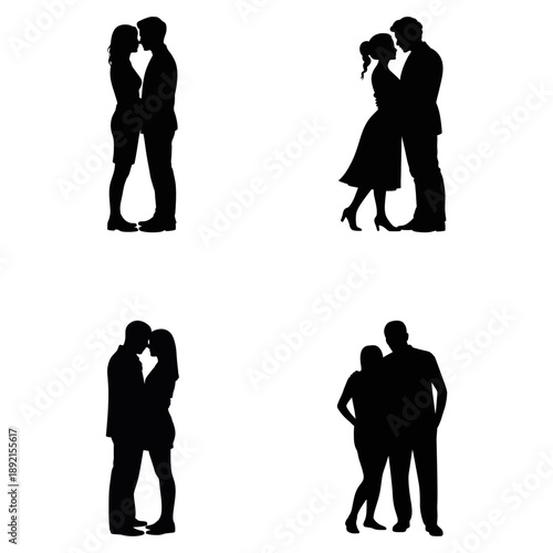 Romantic couple silhouettes collection. love and relationship graphic art