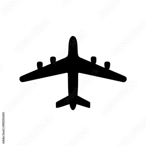 Black silhouette of a jet airplane seen from the top angle view