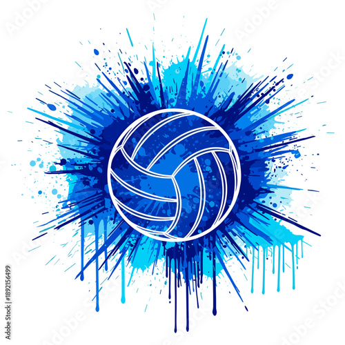 Blue Volleyball Splash Logo – Dynamic Sports Ball Paint Explosion Design
