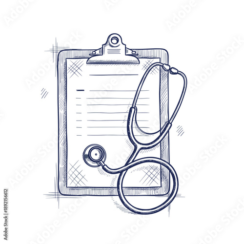 Medical Clipboard with Stethoscope Illustration – Healthcare Doctor Diagnosis Concept