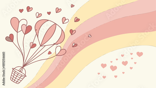 Romantic hot air balloon with hearts