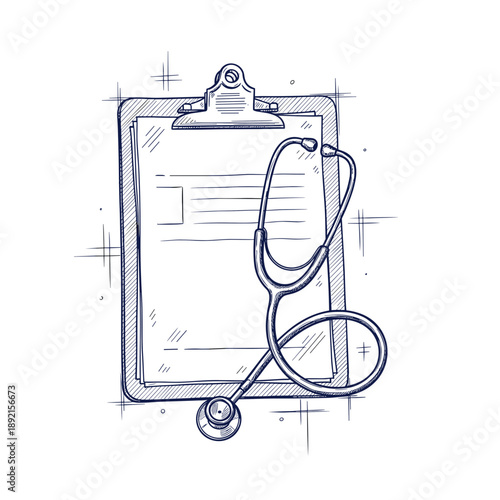 Medical Clipboard with Stethoscope Illustration – Healthcare Doctor Diagnosis Concept