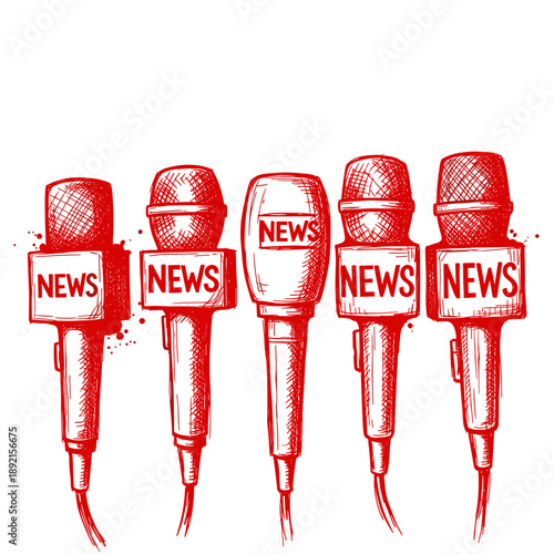 News Media Microphones Illustration – Journalism Press Broadcasting Communication Concept