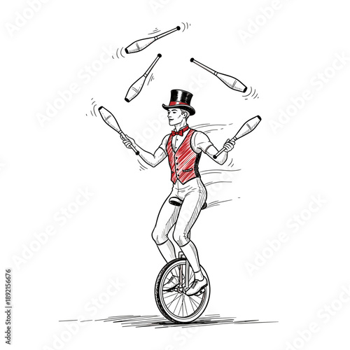 Juggling Performer Illustration – Balance Skill Focus Multitasking Concept Art