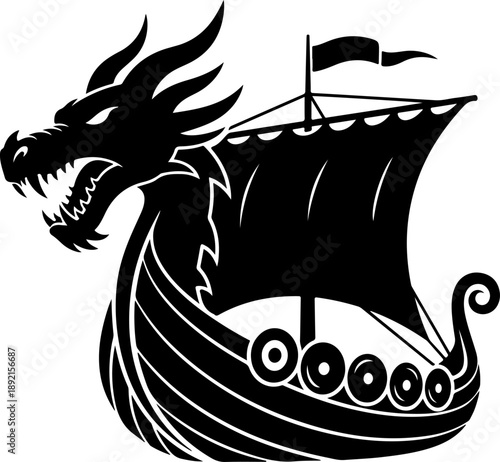 Dragon head with Viking ship Vector Art