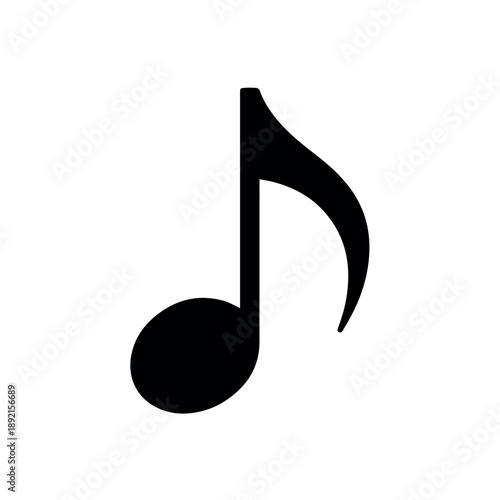 A crisp black silhouette of a single eighth musical note stands alone, representing rhythm, melody, harmony, and the universal language of music, sound, and artistic expression.