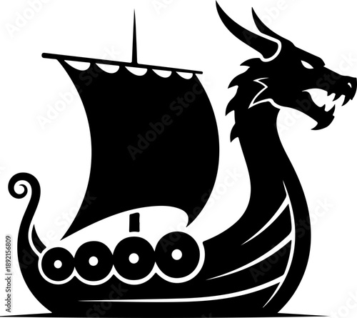 Dragon head with Viking ship Vector Art