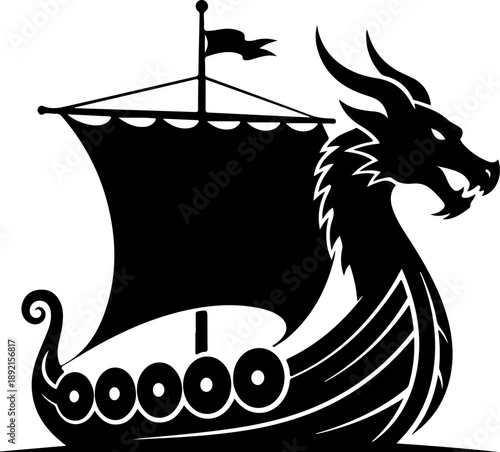 Dragon head with Viking ship Vector Art