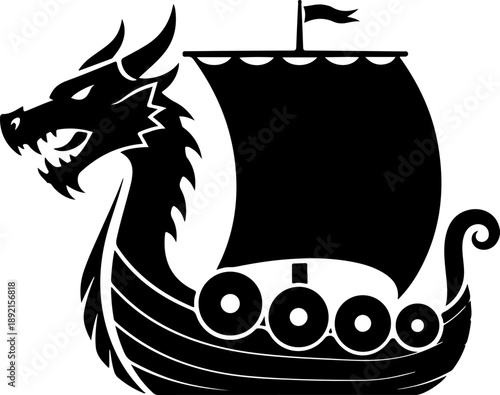 Dragon head with Viking ship Vector Art