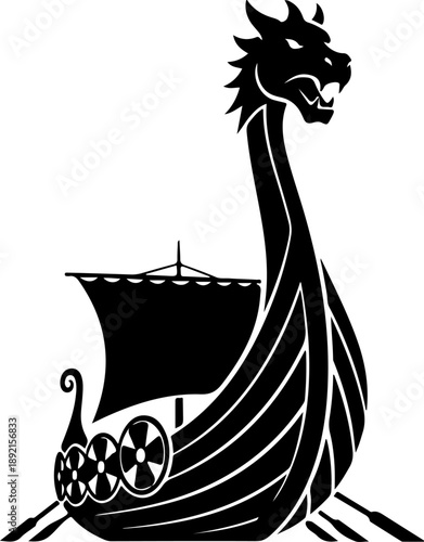 Dragon head with Viking ship Vector Art
