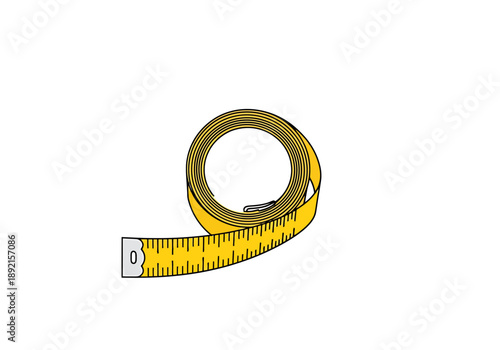 Yellow Measuring Tape Curled With Extended End Showing Increments For Crafting Sewing Tailoring And Construction Projects