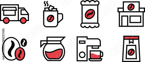 Icon Set restaurants, roaster, mug, seed, robusta Vector Symbols for Mobile and Web Apps
