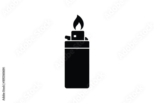 Lighter silhouette with flame for fire source and smoking accessories commercial icon design
