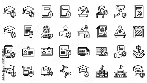 Graduation icons and education symbols.