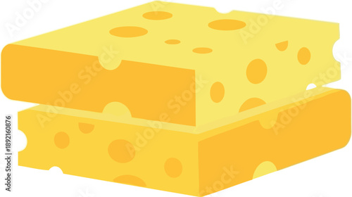 Vector Illustration of Two Slices of Swiss Cheese with Holes, Isolated on White Background