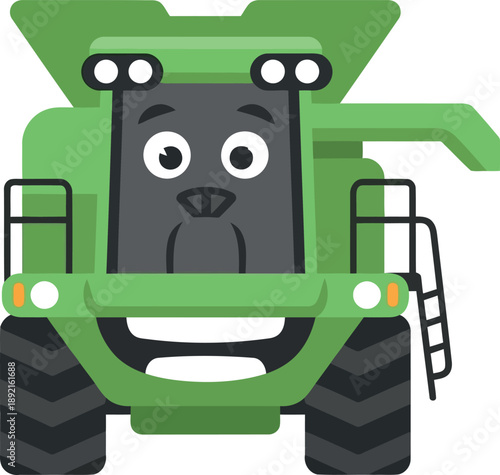 Cute Cartoon Green Combine Harvester Illustration for Kids Agriculture and Farm Education