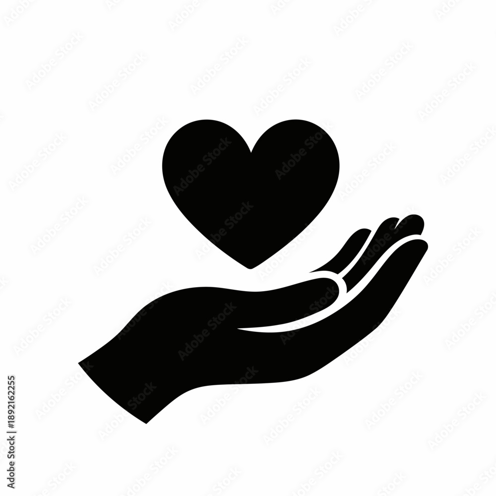 Obraz premium Hand cradling a heart: a symbol of love, care, giving, and emotional support isolated on transparent background, isolated on white background, Vector, illustration