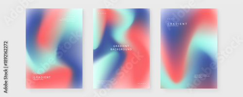 Collection of three posters with a cool color palette featuring deep blue teal and contrasting coral red tones