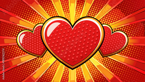Vibrant pop art heart illustration with radiant background