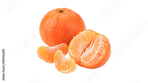 Tableau sur toile An orange mandarin, tangerine fruit rests next to several orange slices isolated