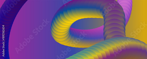 Vibrant abstract swirling shapes in purple yellow and blue hues