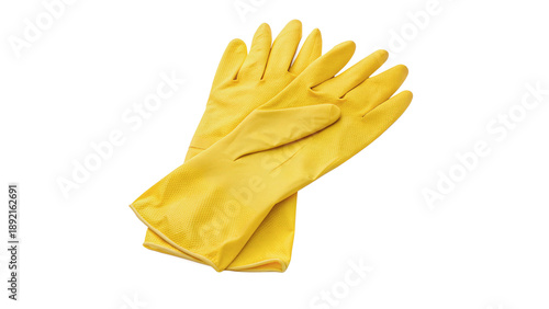 Canvas Print Yellow rubber gloves for cleaning tasks isolated on transparent background cut o