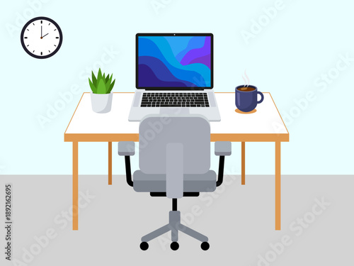 office workplace modern colorful illustration equipment infographic