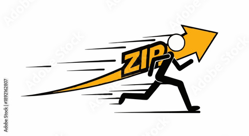 Fast Running Stick Figure With Zip Arrow Symbol.