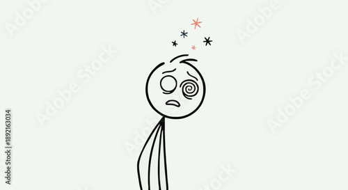 Dizzy stick figure with swirling eyes and stars.