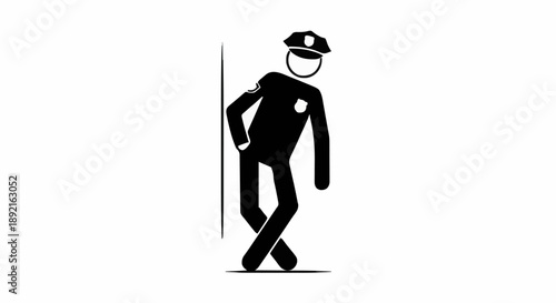 Drunk Police Officer Leaning Against Wall Stick Figure.