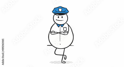 Doodle Police Officer Standing with Arms Crossed.