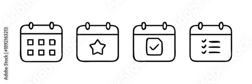 Minimal Line Icons Set of Time, Alarm, Calendar and Checklist – Simple Outline UI Symbols.