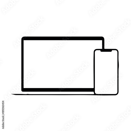 A clear vector illustration showcasing the responsive design of a modern laptop and a smartphone, emphasizing digital connectivity and synchronized user experience.