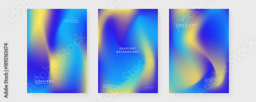 Collection of three abstract posters with deep blue and bright yellow mesh gradients perfect for corporate branding and marketing