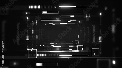 Motion graphic of data matrix simulation digital line and grid technology with futuristic HUD screen on ai abstract Futuristic HUD Interface Display with Targeting Reticle and Data Stream Overlay