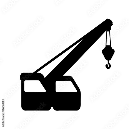 Silhouette of a mobile crane with boom and lifting hook system