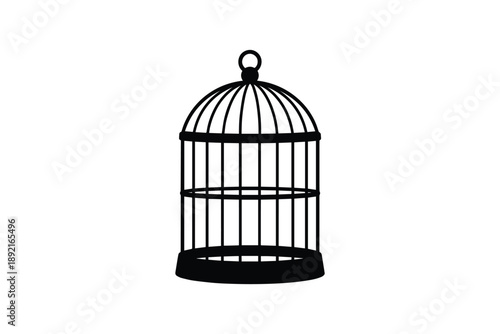 Black bird cage icon on white background isolated simple graphic for pets or decor